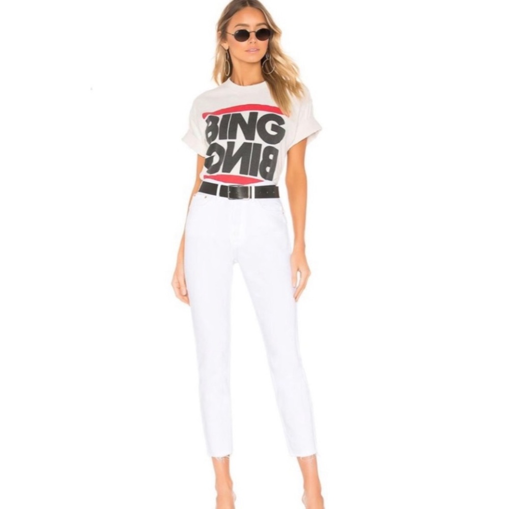 GRLFRND The Karolina G499 Mid Rise Crop Jeans Frayed Hems In White Flag